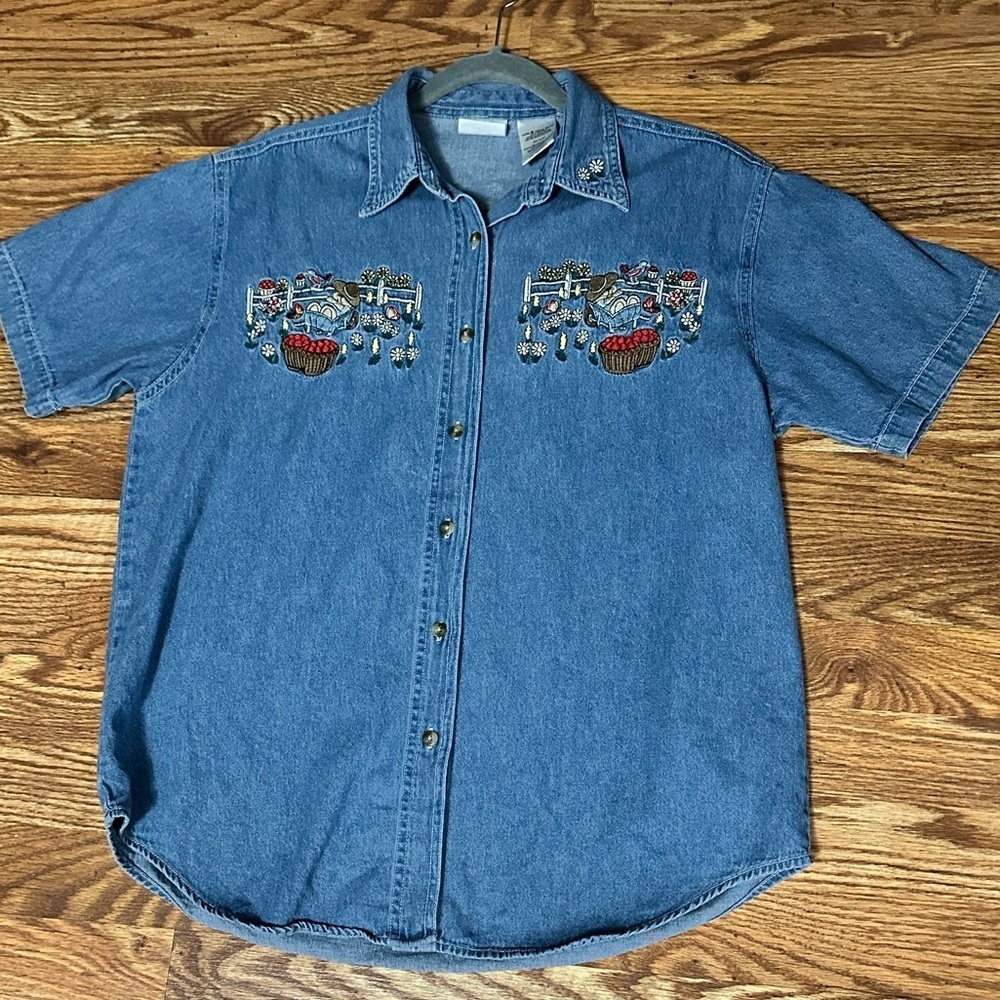 Vintage Bobbie Brooks Farm Harvest Fruit Bear Denim Shirt Medium - Picture 8 of 8